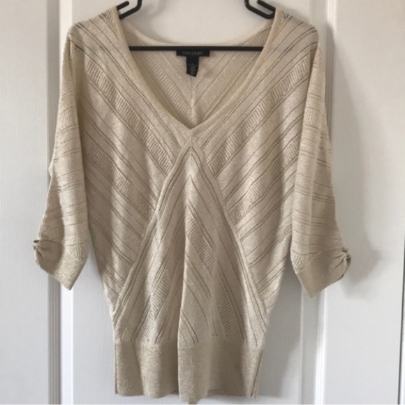 Cream sweater w gold shimmer threads & 3/4 sleeves - Picture 1 of 5